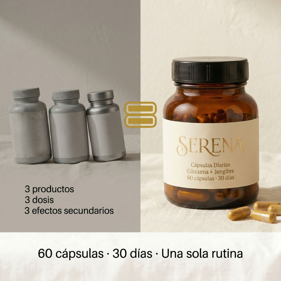 SERENA Cápsulas desinflamantes · Cúrcuma + Jengibre + Pimienta