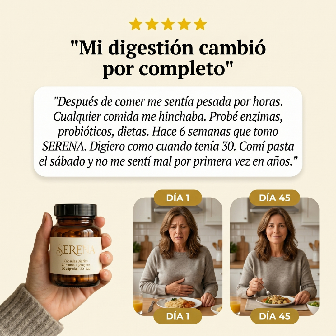 SERENA Cápsulas desinflamantes · Cúrcuma + Jengibre + Pimienta