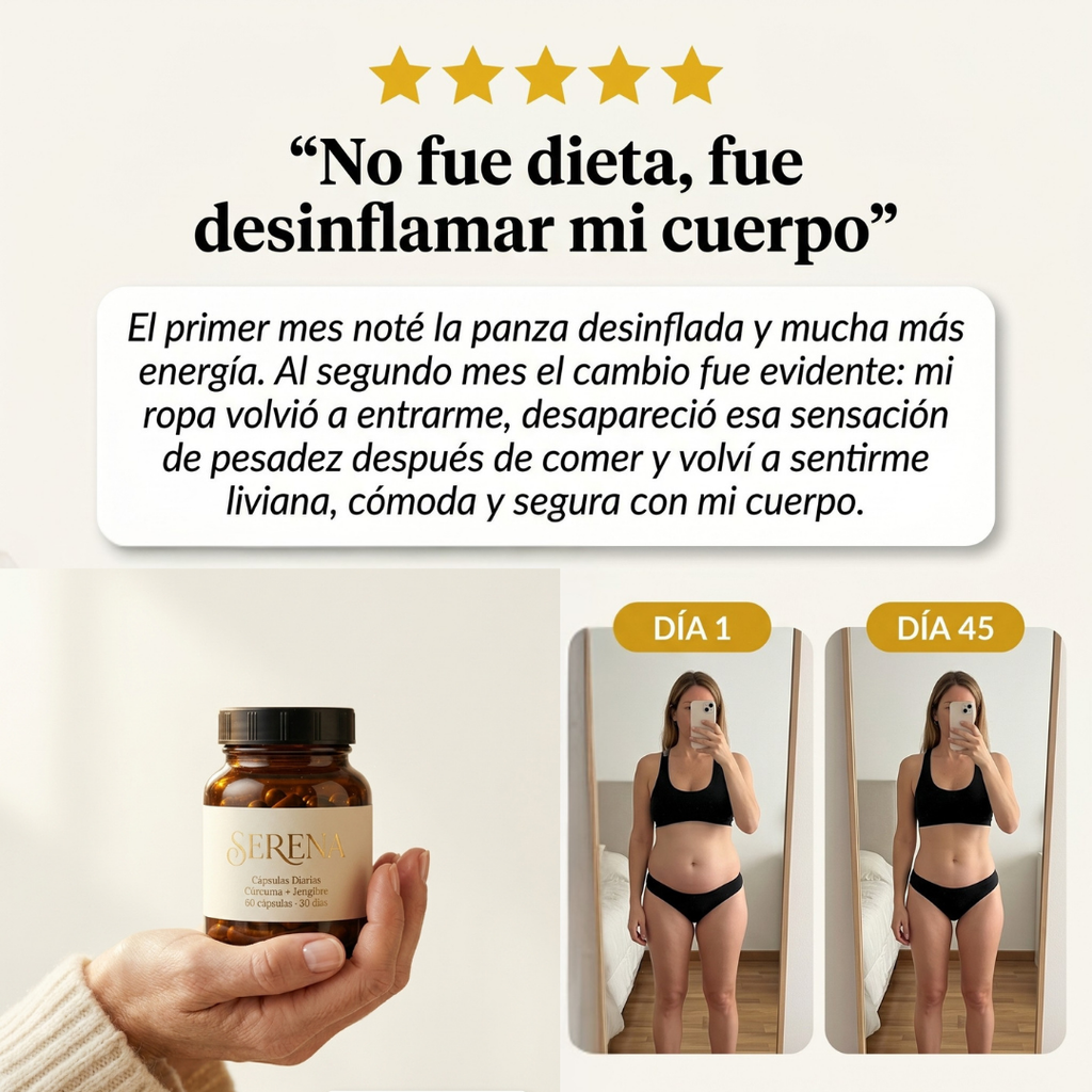 SERENA Cápsulas desinflamantes · Cúrcuma + Jengibre + Pimienta