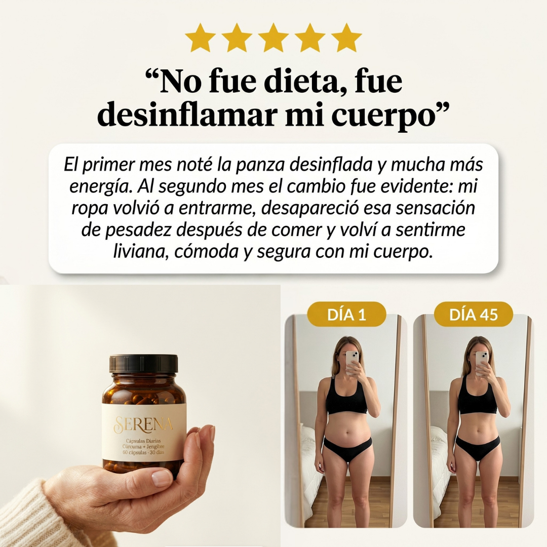 SERENA Cápsulas desinflamantes · Cúrcuma + Jengibre + Pimienta